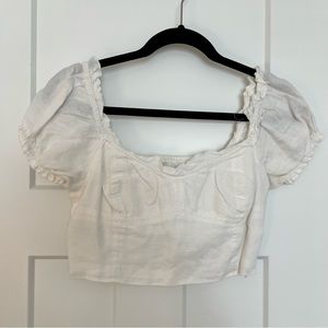 Aritzia white linen crop top size small